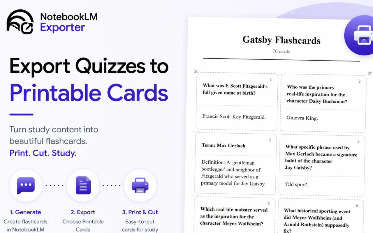 Printable cards exported from NotebookLM study content